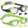 EverSport Kids Portable Swim Goggles, Pack of 2 Swimming Goggles for Children Teens, Anti-Fog Anti-UV Youth Swim Glasses Leak Proof for Age4-16, Green/Black & Green