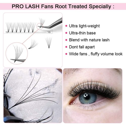 Premade Fans Eyelash Extensions 6D-C-0.10-11 Short Stem Premade Volume Eyelash Extensions .07 .10 C D Curl Pre made Lash Fans 9 to 20 mm Volume Lash Extensions (6D-C-0.10,11mm)