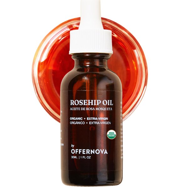Offernova Organic Rosa de Mosqueta Oil- USDA Certified Rosehip Seed Oil Pure Cold Pressed, Repairs Scars, Stretch Marks & Fine Lines - Gua Sha Massage, Face, for All Skin Types - Aceite Facial 1OZ