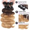 Shining Girl 12A Ombre Body Wave Bundles With Closure Brazilian Virgin Remy 100% Human Hair Ombre 3 Tone T1B/4/27 Color Human Hair Extensions 3 Bundles with 4x4 Lace Closure (22 24 26+20, 1B#/4#/27#)
