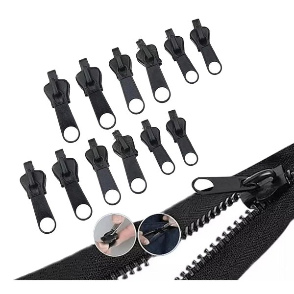 Replacement Zipper Pull - 12pcs, Black Universal Instant Fix Zipper Repair Kit Replacement Zip Slider Teeth Zippers Durable, Jacket Zipper Replacement, Design Arts, Crafts and Sewing