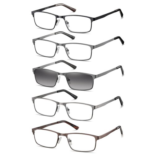 EYECEDAR 5-Pack Reading Glasses for Men Metal Rectangular Readers Eyeglasses Spring Hinges with Sun Readers Glasses Mens Readers 1.0