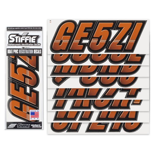 STIFFIE Techtron Rust/Black 3" Alpha-Numeric Registration Identification Numbers Stickers Decals for Boats & Personal Watercraft