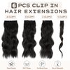 Vigorous Clip in Hair Extensions 6Pcs Black Long Wavy Hairpieces 20Inch Hair Extensions Clip Ins Soft Synthetic Hairpieces for Women (Black)