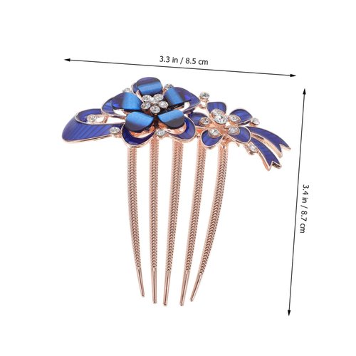 SHOWERORO Women's Decorative Hair Comb Clips - Vintage Blue Bridal Hair Comb with Rhinestones - Flower Crystal Hair Accessories for Women Elegant Hair Combs for Women Decorative Bridesmaid