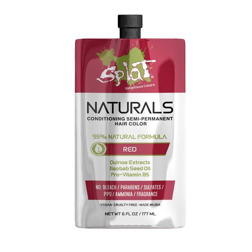 Splat Naturals, Semi-Permanent Red Hair Dye : 100% Vegan, Cruelty-Free, No Bleach Required, Free of Ammonia, PPD, Parabens & Sulfates - 6 Oz