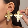 YienDoo Boho Big Flower Drop Earrings Vintage Gold Floral Petal Dangle Earrings Statement French Flower Pearl Drop Earrings Studs Wedding Bridesmaid Earrings Jewelry for Women and Girls