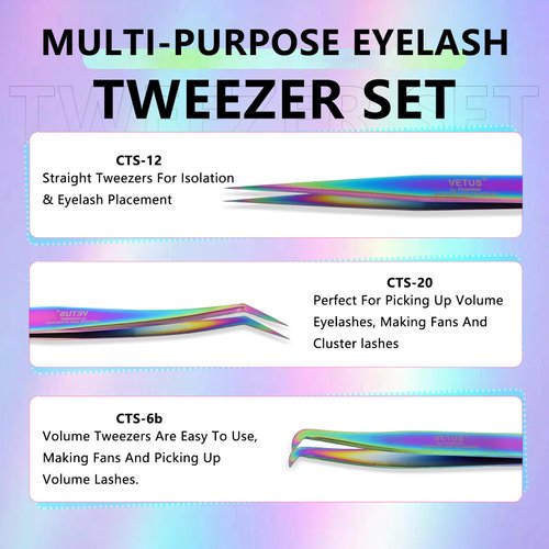 EMEDA 3PCS Lash Tweezers Set - High Precision Stainless Steel Tweezers for Eyelash Extensions, Straight and Curved Tweezers for Isolation Lash Extensions, Pointy Flat Tweezers for Volume Lashes