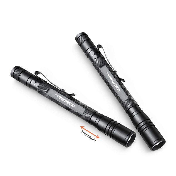 LED Pen Flashlight (2 Pack), Zoomable Head, COSMOING 3 Mode Super Bright Pocket-Size Penlight with Adjustable Focus, 2AAA Battery(Not Included) IP54 Waterproof Perfect for Emergency, Inspection,Repair