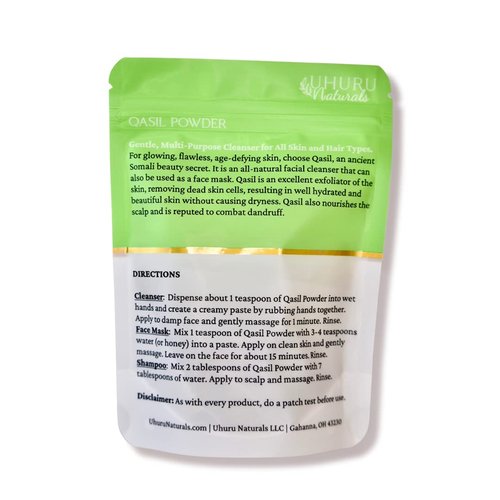 Uhuru Naturals Qasil Powder 20 Grams – Ancient Somali Beauty Secret, Gentle Deep Cleansing Facial Mask for Beautiful Glowing Skin. Reduces Dark Marks and Scars. Brightens. Detoxifies.
