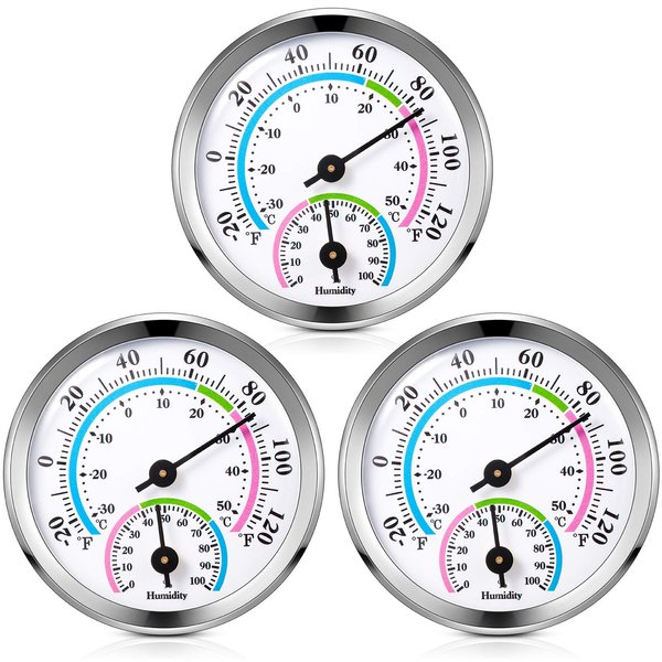Weewooday 3 Pieces Mini Thermometer Hygrometer Indoor Outdoor Thermometer Temperature Humidity Monitor Gauge Temperature Monitor for Home Wall Room Incubator Tank (Silver)