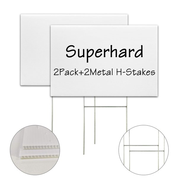 Blank Yard Signs With Stakes, 2 Pack 18 x 12 Inches White Plastic Yard Lawn Sign For Happy Birthday,Garage Sale Signs, Rent, Guidepost Decorations, Blank Lawn Signs With Stakes