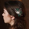 Bmirth Wedding Hair Comb Pearl Bride Headpieces Rhinestone Bridal Side Hair Accessories Crystal Hair Jewelry (Blue hair comb)