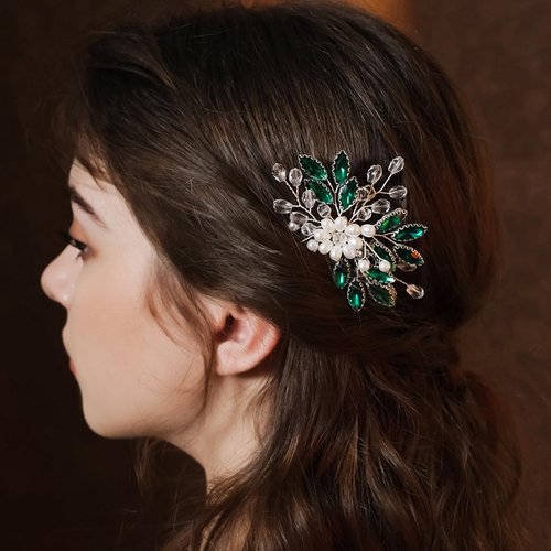 Bmirth Wedding Hair Comb Pearl Bride Headpieces Rhinestone Bridal Side Hair Accessories Crystal Hair Jewelry (Blue hair comb)