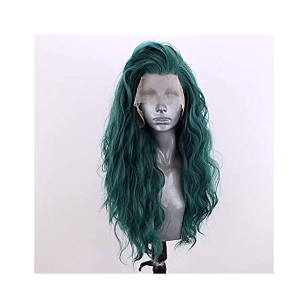 Msthoo Synthetic Wigs for Women Green Loose Curl Lace Front Wigs Long Curly Wavy Natural Looking Heat Resistant Fiber Hair Wig With Baby Hair 24 inch, 1 Ounce