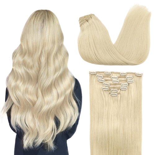 DOORES Human Hair Extensions, Platinum Blonde 12 Inch 7pcs 80g, Clip in Hair Extensions Real Human Hair Remy Hair Extensions Clip in Human Hair Extensions Human Hair Natural Silky Straight