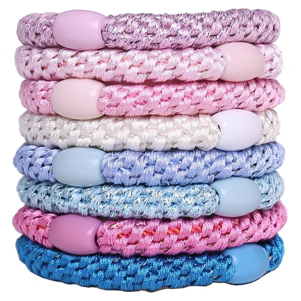 WILDREEDS 8Pcs Hair Ties for Thick Hair, Hair Tie Bracelet Ponytail Holders, Exceptionally Secure with Gentle Hold Hair Ties for Girls and Women Hair Accessories, Mixed Color 10