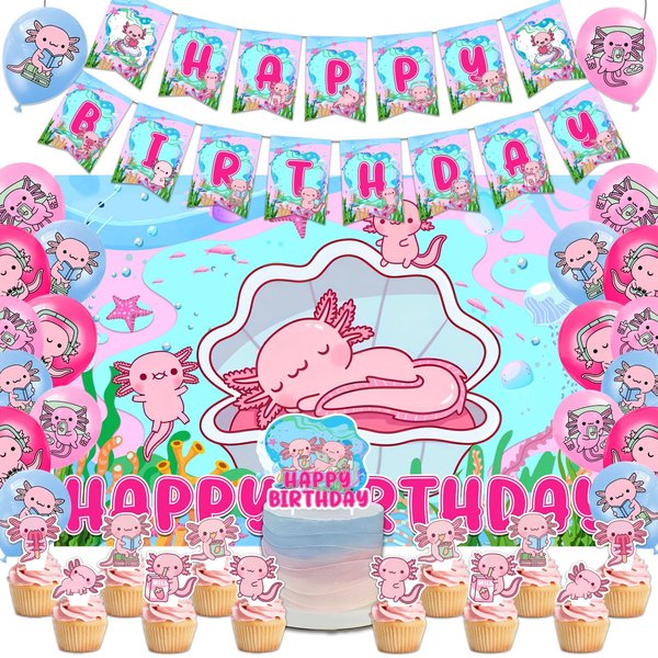 Axolotl Birthday Decorations Axolotl Birthday Party Supplies Include Axolotl Backdrop Ballon Cake Toppers