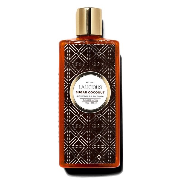 LaLicious Sugar Coconut Shower Oil & Bubble Bath - Natural Shower Cleanser with Topical Probiotics & Grapeseed Oil - Bath Soap Product for Shower, Bath & Shaving, No Parabens (10oz)