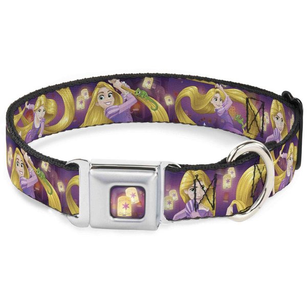 Dog Collar Seatbelt Buckle Rapunzel 4 Tangled Poses Pascal Lights Light Purples 15 to 26 Inches 1.0 Inch Wide