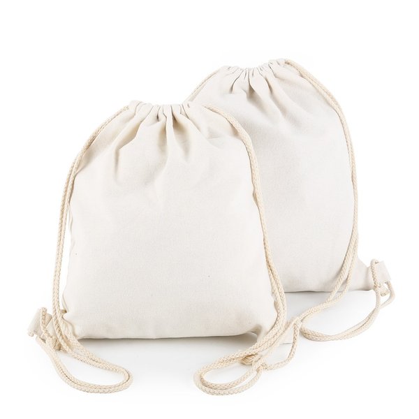 Yingkor Cotton Canvas Drawstring Backpack Bag Gym Sackpack Sport String Sack Pack Bags pack-2, White
