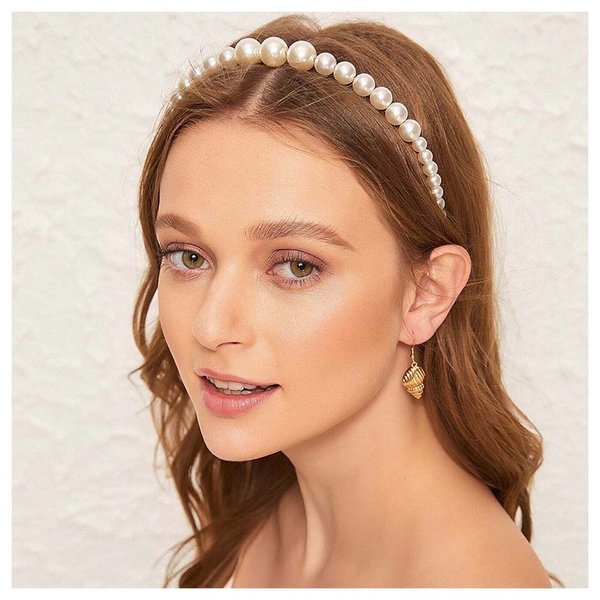 Andelaisi Boho Pearl Headband Clips Vintage Pearl Hairband Hair Hoop Pearl Braided Headband Headwear White Pearl Hairband Hair Piece Headband Hair Accessories for Women and Girls