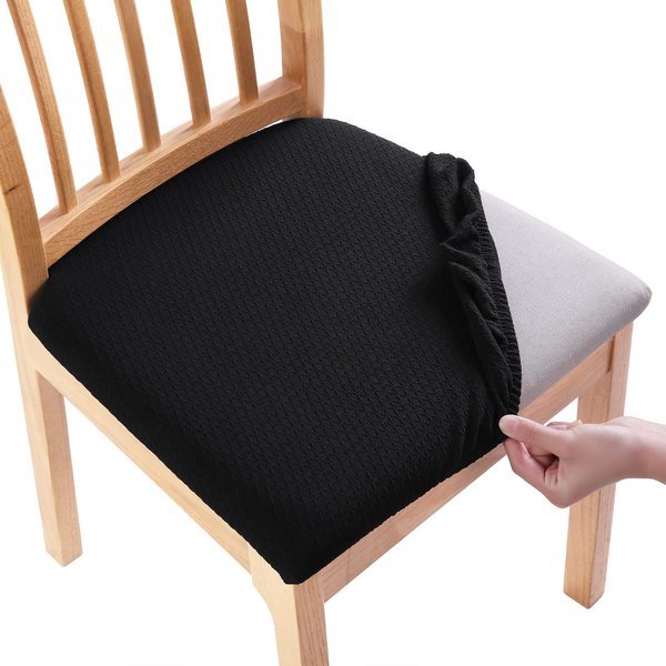 smiry Seat Covers for Dining Room Chairs Stretch Jacquard Dining Room Chair Seat Covers Set of 4, Black