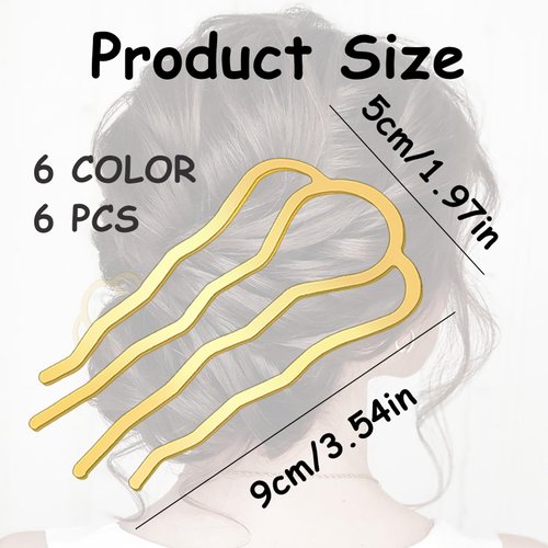 REDANHA 6 Pieces Hair Side Combs Hair Comb 87mm Side Hair Comb 4 Prong Hair Updo U Shape Hair Combs Metal Hair Fork Clip Hair Pins Hair Sticks for Women Hair Styling Tool Accessories (Assorted Color)