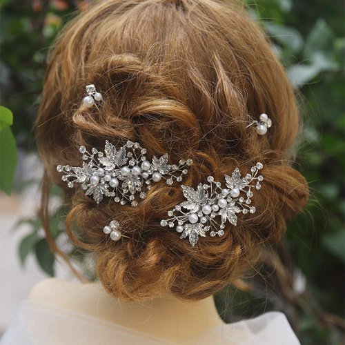 Missgrace Bridal Crystal Leaf Rose Gold Hair Pins Women Crystal Headpiece Wedding Rose Gold Leaf Hair Pins Clip Hair Jewelry Wedding Hair Accessories Set of 5