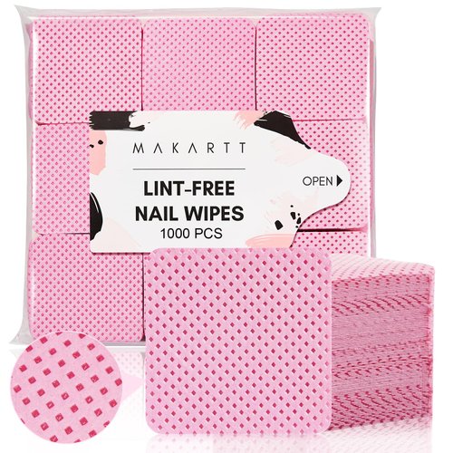 Makartt Lint Free Nail Wipes, Nail Polish Remover Pads 1000PCS Eyelash Extension Glue Wipes, Super Absorbent Soft Non-Woven Acetone Gel Nails Wipes Dry Wipes for Nail Prep and Gel Polish Remover, Pink