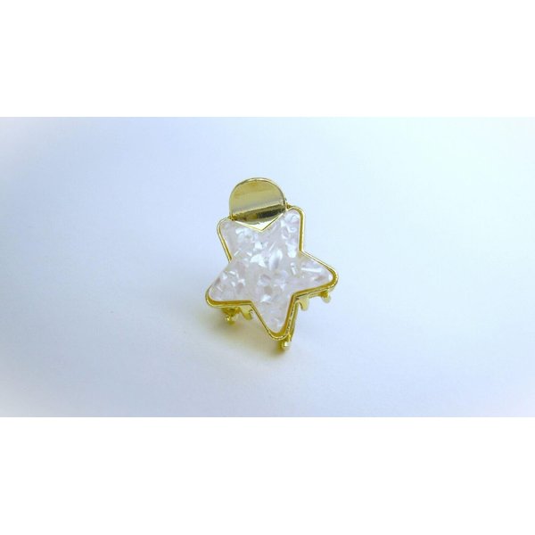 Generic Small mini pearly white iridescent gold metal and acrylic star hair claw clip