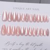 Cat Eye Press on Nails Light Pink Almond Fake Nails Glitter Chrome Nails Press on False Nails with Glue Dreamy Shimmery Sparkle Stick on Nails Medium Length Holographic Velvet Acrylic Nails for Women