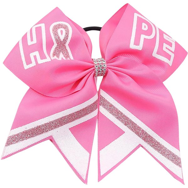 Totelux Breast Cancer Cheer Bows Hair Ties Pink Ribbon Hair Rubber Band Ponytail Holder Glitter Elastic Hair Bow Ties for Women Breast Cancer Awareness Hair Accessories