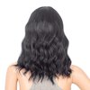 SWACC Short Curly Wavy Bob Wig with Bangs Synthetic Medium Shoulder Length Hair Wig for Women with Wig Cap (Black-1B)
