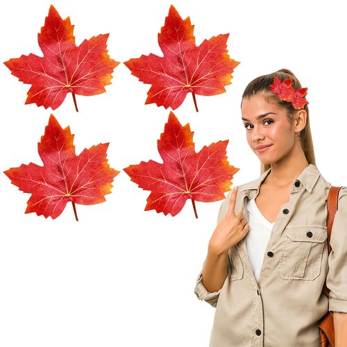 Vsdski Fall Maple Leaf Hair Clips Orange Artificial Fall Leaves Hair Barrettes Thanksgiving Hair Accessories Funny Autumn Hair Pins Wedding Thanksgiving Festival Party Decor for Women Girls 4pcs