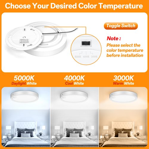 Youtob Motion Sensor Ceiling Light, 3000K 4000K 5000K Selectable LED Flush Mount Light Fixture,7inch Motion Activated Lighting Fixture for Hallway, Stairway, Closet, Pack of 2, White