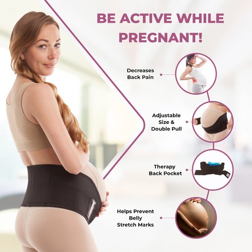 GABRIALLA Elastic Pregnancy Belly Band for Pregnant Women, Baby Safe Design, Adjustable & Breathable Maternity Belt, Improve Posture and Relieves Back, Joint, & Hip Strain (MS-96 Black, M)