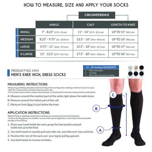 Truform Compression Socks, 15-20 mmHg, Men's Dress Socks, Knee High Over Calf Length, Black, Medium