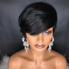 MELANNA Pixie Cut Wig Human Hair Short Straight Pixie Wig with Side Bangs Short Human Hair Wigs for Black Women Natural Black Short Wigs Human Hair Glueless Short Pixie Wigs