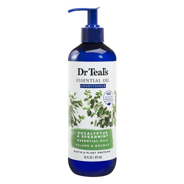 Dr. Teal's Eucalyptus & Spearmint Conditioner (1 Bottle, 16 fl oz) - Volume & Bounce Essential Oils Brings Dull Looking Hair Back to Life - Plant Proteins Strengthen, Hydrate & Keep Hair Healthy