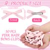 Wavwavw 50 Pcs Pink Hair Bows Clips for Women Bulk Pink Bows Clips Pink Ribbon Hair Bows Clips Breast Cancer Awareness Ribbon Mini Bows Clips Girls Pink Bows Hair Clips Small Bows Bow Claw Clip