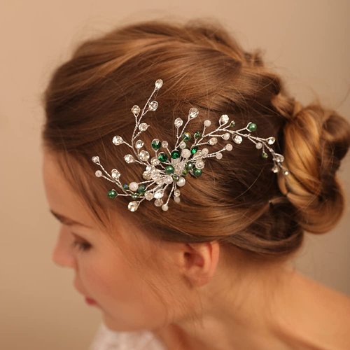Jumwrit Wedding Hair Pins Sparkly Rhinestone Beaded Headpiece Handmade Silver Hair Piece Bridal Hair Accessories for Bride Bridesmaid
