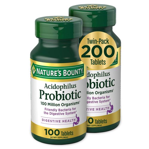 Nature's Bounty Acidophilus Probiotic, Daily Probiotic Supplement, Supports Digestive Health, Twin Pack, 200 Tablets