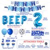 55Pcs Little Blue Truck 2nd Birthday Party Decoration Beep Beep Happy Birthday Banner Blue Truck Cake Topper Beep Two Cupcake Toppers Latex Balloons for Boys Girls Two Birthday Party Decor Supplies