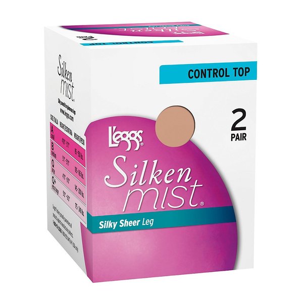 L'eggs Women's Silken Mist 2 Pair Control Top Silky Sheer Leg Panty Hose,Sun Beige,B