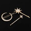 Qianyu 3 Pieces Stars and Moon Hair Clips Metal Alloy Rhinestone Decorative Bobby Pins Retro Stars and Moon Shape Bride Wedding Hair Side Barrettes Hair Accessories for Women and Girls