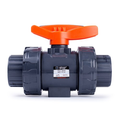 HYDROSEAL Kaplan 1 1/4" PVC True Union Ball Valve with Full Port, ASTM F1970, EPDM O-Rings and Reversible PTFE Seats, Rated at 200 PSI @73F, Gray, 1 1/4 inch Socket (1 1/4")