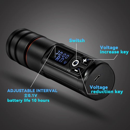 Ambition Ninja Pro Wireless Tattoo Machine with Coreless Motor - Rotary Cartridge Tattoo Pen with 2400mAh Power Supply Digital LCD Display for Professionals and Beginners Tattoo Artists Gold