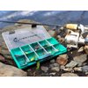 Evolution Outdoor 3500 Drift Series Fishing Tackle Tray – Seafoam Green, Tackle Box Organizer with Colorful Compartments, Clear Lid, 2 Latch Closure