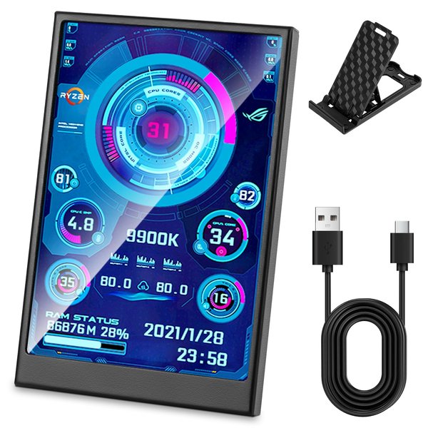 Ransanx 3.5 Inch IPS USB Mini Screen No Installation AIDA64 Pc Case Screen Computer Temp Monitor PC Temperature Display with Stand, USB Cable, Manual